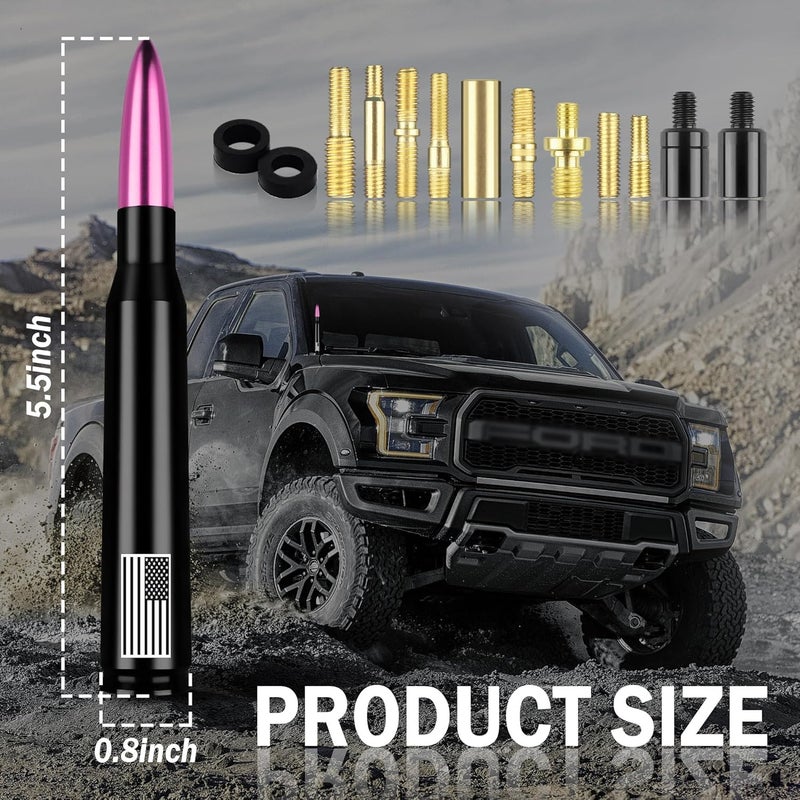 Junecarp American Flag Car Bullet Antenna,Truck Exterior Decoration Accessories[New Upgrade Flag Design] Car Antenna Replacement for Car SUV Truck Most Auto Cars Antenna Accessories (Pink) - Image 2
